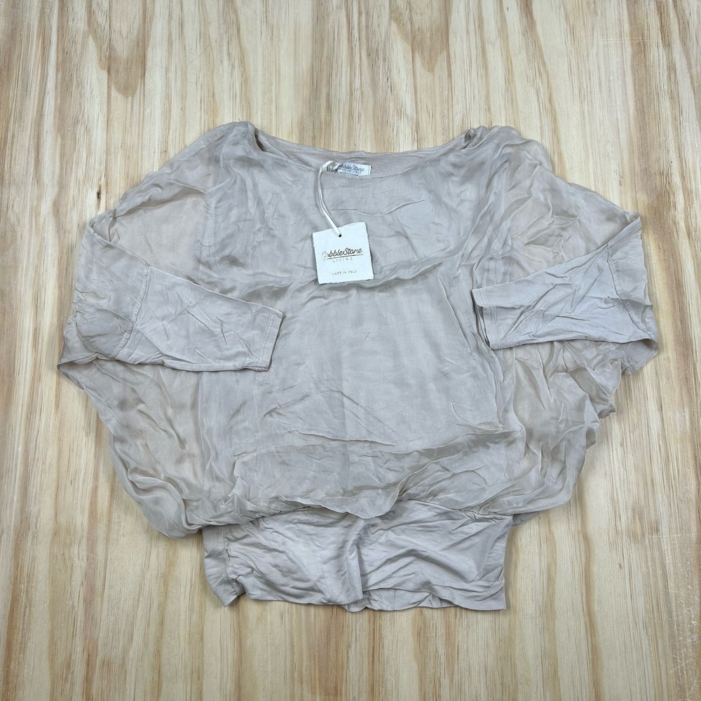 Cobblestone Living NEW Silk Band Blouse Beige‎ Bat Wing Lagenlook Small